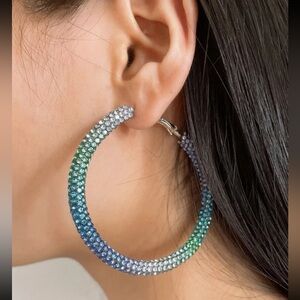 🎀 Lovely Colorful Blue Gradient Rhinestone Hoop Earrings 🎀